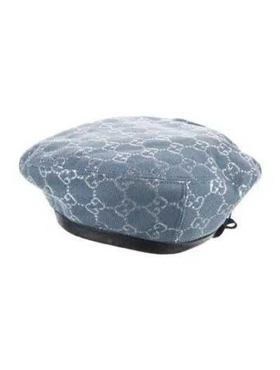 Pre-owned Gucci Woven Patterned Beret Hat In Blue