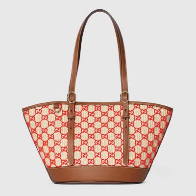 Gucci Woven Small Tote Bag In Red
