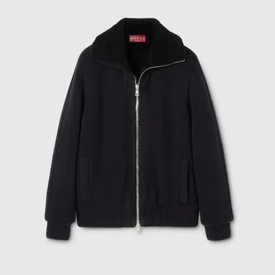 Gucci Woven Stitch Knit Wool Cardigan In Black