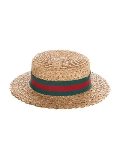 Pre-owned Gucci Woven Straw Brim Hat In Neutral