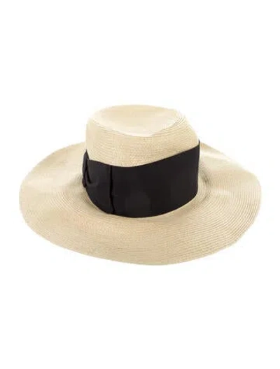 Pre-owned Gucci Woven Wide Brim Sun Hat In Neutrals