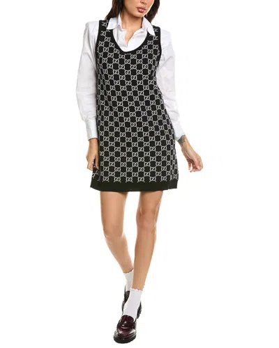Gucci Woven Wool-blend Mini Dress In Black