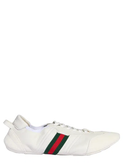 Gucci Wraparound Web Detail Sneaker With Debossed Logo, Leather Lining, Slim Rubber Sole, Back Loop, In Animal Print
