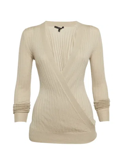 Pre-owned Gucci Wrap-front Ribbed-knit Sweater In Neutral