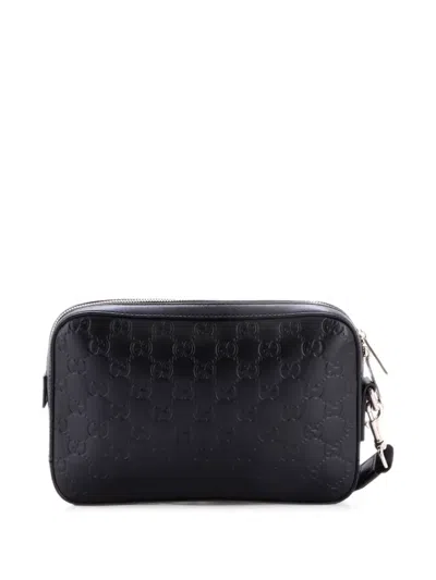 Pre-owned Gucci Wristlet Ssima Leather Clutch Bag In Black