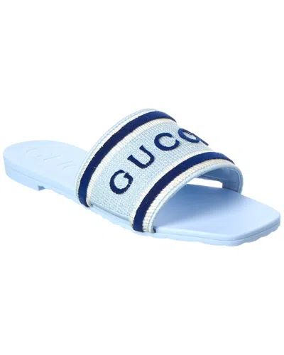 Gucci Wulna Leather & Canvas Sandal In Blue