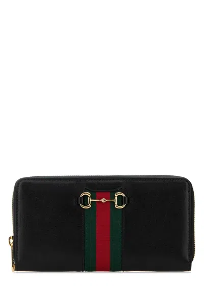 Gucci Horsebit-trimmed Calf Skin Wallet In Black