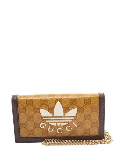 Pre-owned Gucci X Adidas 2010s Gg Canvas Chain Wallet In Brown