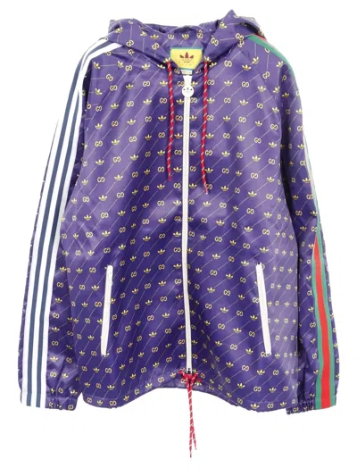 Pre-owned Gucci X Adidas 2010s Trefoil Print Hooded Jacket In Purple