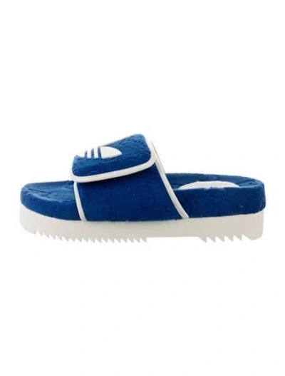 Pre-owned Gucci X Adidas 2022 Gg Monogram 'blue Cotton Sponge' Slides W/ Tags