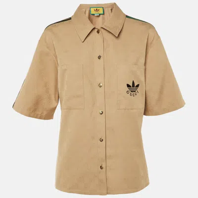 Pre-owned Gucci X Adidas Beige Gg Trefoil Jacquard Button Front Shirt L In Sand