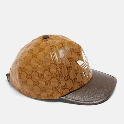 Pre-owned Gucci X Adidas Beige/brown Gg Supreme Coated Canvas Baseball Cap L