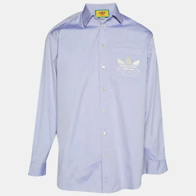 Pre-owned Gucci X Adidas Blue Cotton Long Sleeve Shirt S