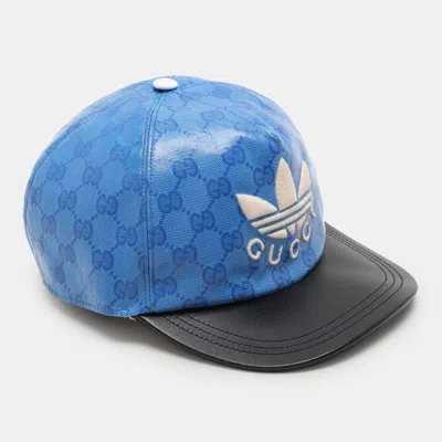 Pre-owned Gucci X Adidas Blue Gg Supreme Coated Canvas Baseball Cap