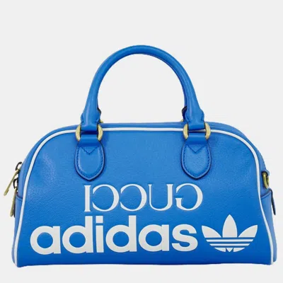 Pre-owned Gucci X Adidas Blue Leather Bowling Handbag