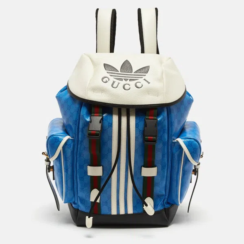 Pre-owned Gucci X Adidas Blue/white Gg Crystal Canvas And Leather 