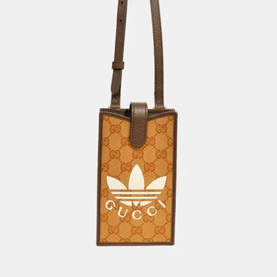Pre-owned Gucci X Adidas Brown Coated Canvas Phone Pouch Crossbody Bag