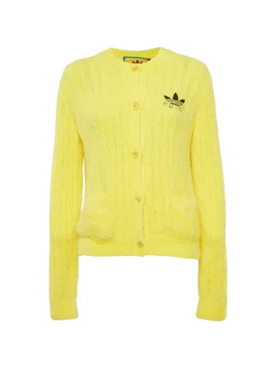 Pre-owned Gucci X Adidas Cable-knit Cardigan In Yellow