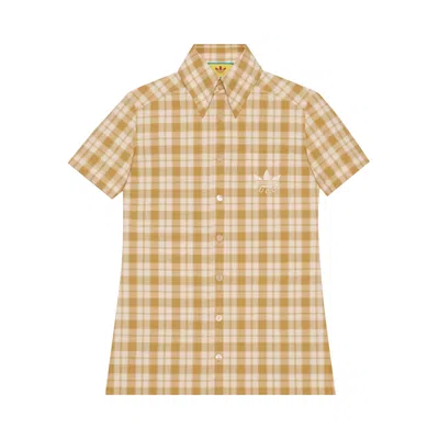 Pre-owned Gucci X Adidas Check Cotton Shirt 'beige/white' | Tan | Men's Size 46 In Brown