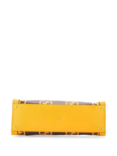 Pre-owned Gucci X Adidas Diana Nm Bamboo Handle Jumbo Gg Embossed Leather Medium Tote Bag In Yellow