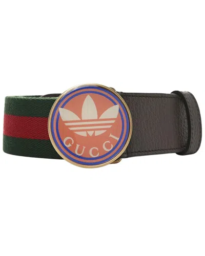 Gucci X Adidas Dollar Pigprint Canvas Web Trefoil 40mm Belt 120 48 (authentic Pre-loved) In Brown