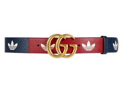Pre-owned Gucci X Adidas Double G Trefoil Belt In Navy Blue Red