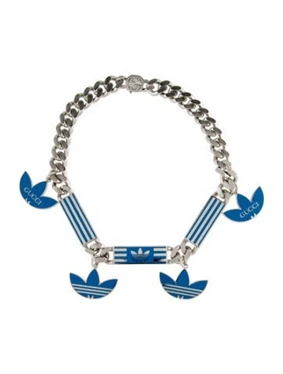 Pre-owned Gucci X Adidas Enamel Gourmette Necklace, 17.75" In Blue