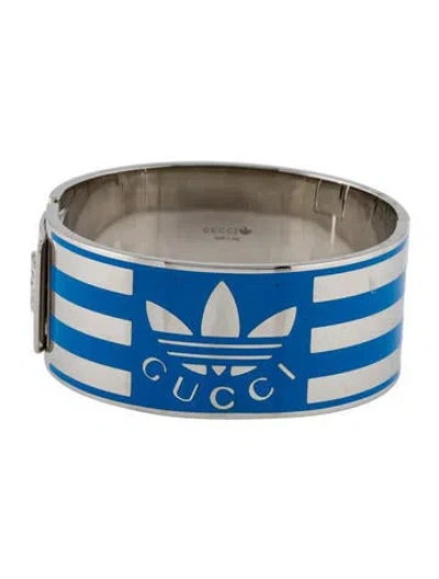 Pre-owned Gucci X Adidas Enamel Hinged Bangle Bracelet, 6" In Blue