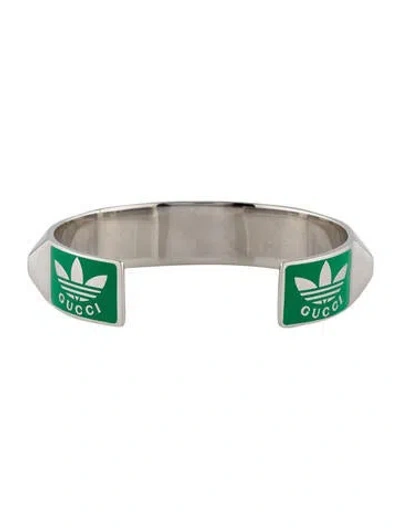 Pre-owned Gucci X Adidas Enamel Studded Cuff Bracelet, 6.75" In Green