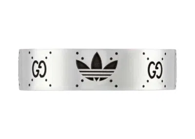 Pre-owned Gucci X Adidas Engraved Interlocking G Ring In Silver