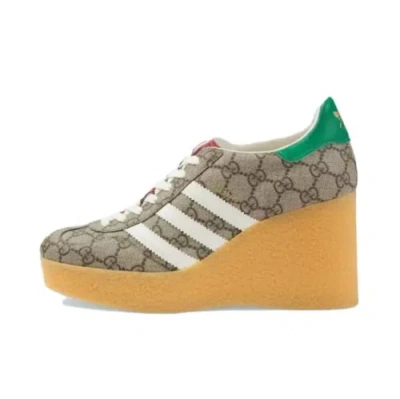 Pre-owned Gucci X Adidas Gazelle Canvas Sport Casual Wedge Heel Shoes Women's Ebony In Black