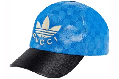 Pre-owned Gucci X Adidas Gg Allover Logo Cap Blue/black
