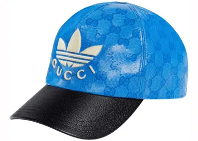 Pre-owned Gucci X Adidas Gg Allover Logo Cap In Blue/black