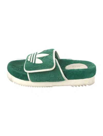 Pre-owned Gucci X Adidas Gg Logo Terry Cloth Slides In Green