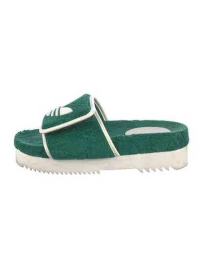Pre-owned Gucci X Adidas Gg Platform Gg Logo Slides In Green