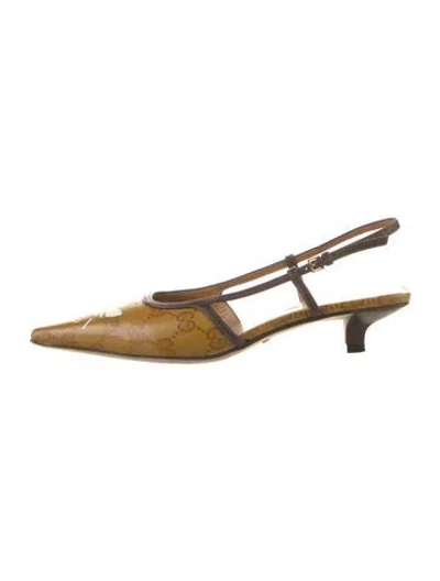 Pre-owned Gucci X Adidas Gg Supreme Leather Trim Embellishment Slingback Pumps In Yellow