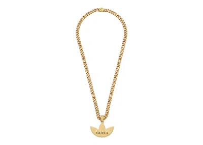 Pre-owned Gucci X Adidas Gourmette Trefoil Pendant Necklace In Yellow Gold/tone