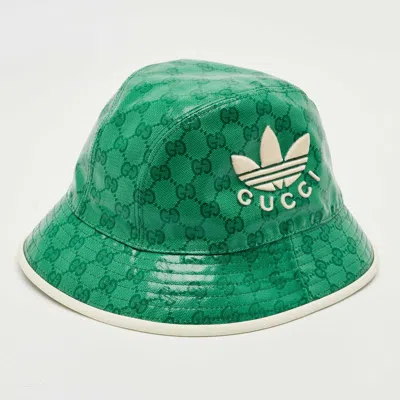 Pre-owned Gucci X Adidas Green Gg Coated Canvas Bucket L