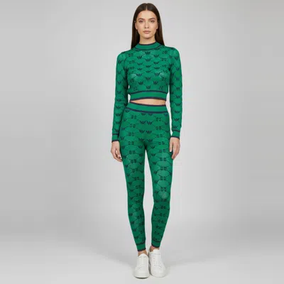 Pre-owned Gucci X Adidas Green Monogram Jacquard Knit Cropped Top And Pant Set Xs/xxs