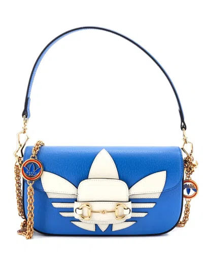 Pre-owned Gucci X Adidas Horsebit 1955 Leather East West Shoulder Bag In Blue