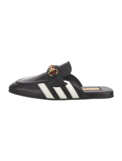 Pre-owned Gucci X Adidas Horsebit Accent Leather Mules In Black