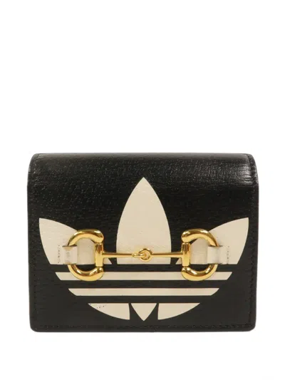 Pre-owned Gucci X Adidas Horsebit Logo-print Wallet In Black