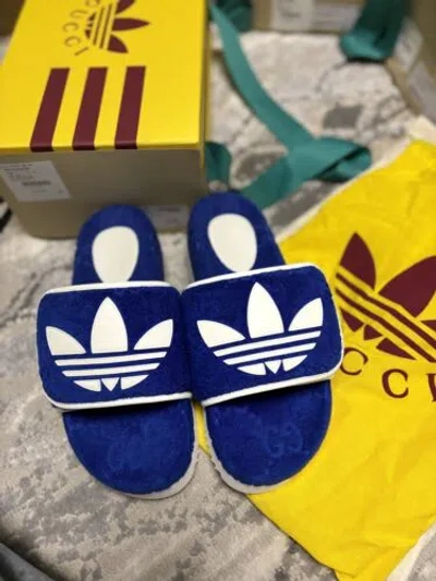 Pre-owned Gucci X Adidas Limited Edition Platform Sandal Slides. Men Uk 8 Or Uk 9 In Blue