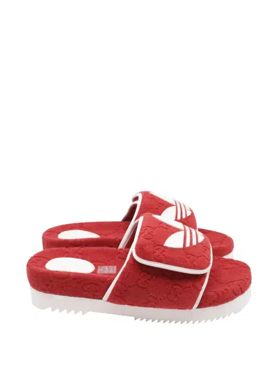 Pre-owned Gucci X Adidas Logo Adjustable-strap Slides In Red