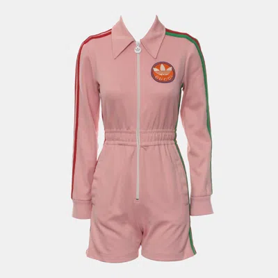 Pre-owned Gucci X Adidas Logo Pique Stripes Long Sleeve Zip Romper