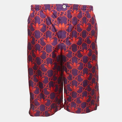 Pre-owned Gucci X Adidas Marco Gg/trefoil Print Silk Twill Shorts S In Red