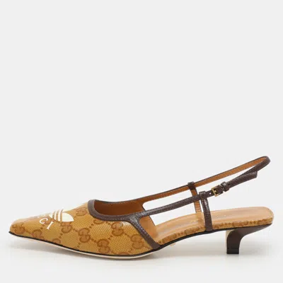 Pre-owned Gucci X Adidas Marigold/brown Coated Canvas And Leather Slingback Sandals Size 36