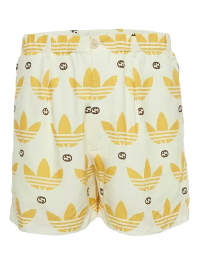 Pre-owned Gucci X Adidas Monogram-print Shorts In Yellow