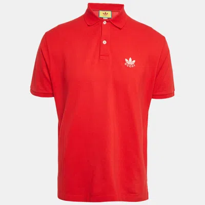 Pre-owned Gucci X Adidas Red Cotton Pique Polo T-shirt L