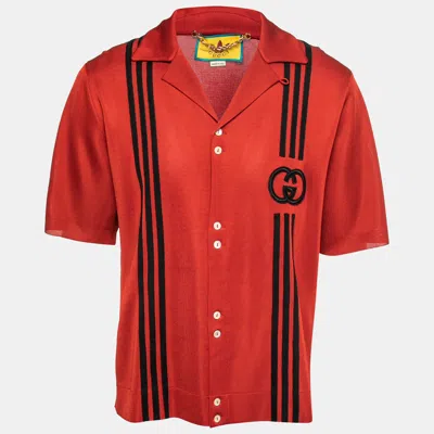 Pre-owned Gucci X Adidas Red Gg Monogram Knit Short-sleeve Shirt M